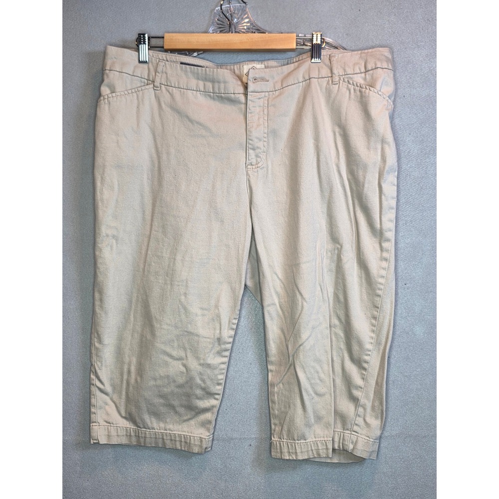 St Johns Bay Capri Pants Womens Tan Khaki Size 20W Stretch Cotton Crop 75319-4